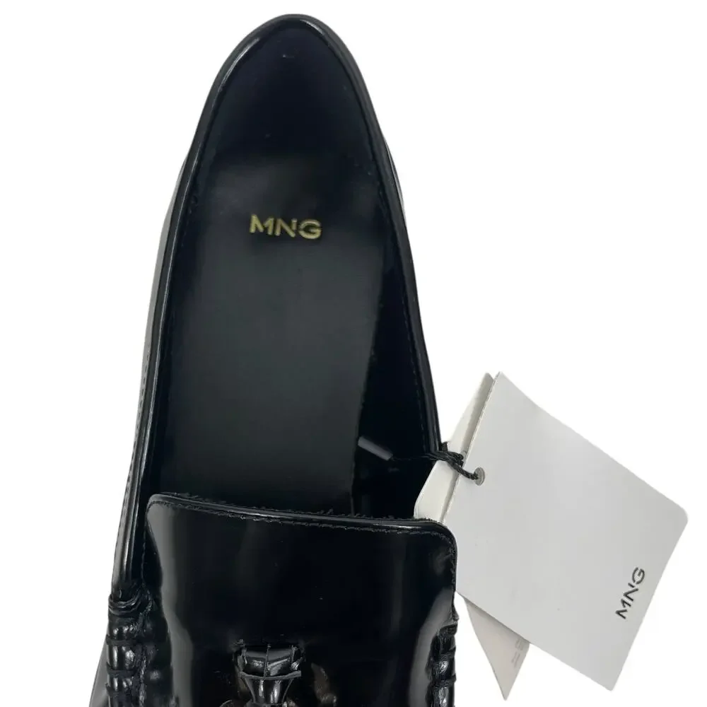 Mango Leather Slip On Loafer with Tassel Black Size 39/ 8.5